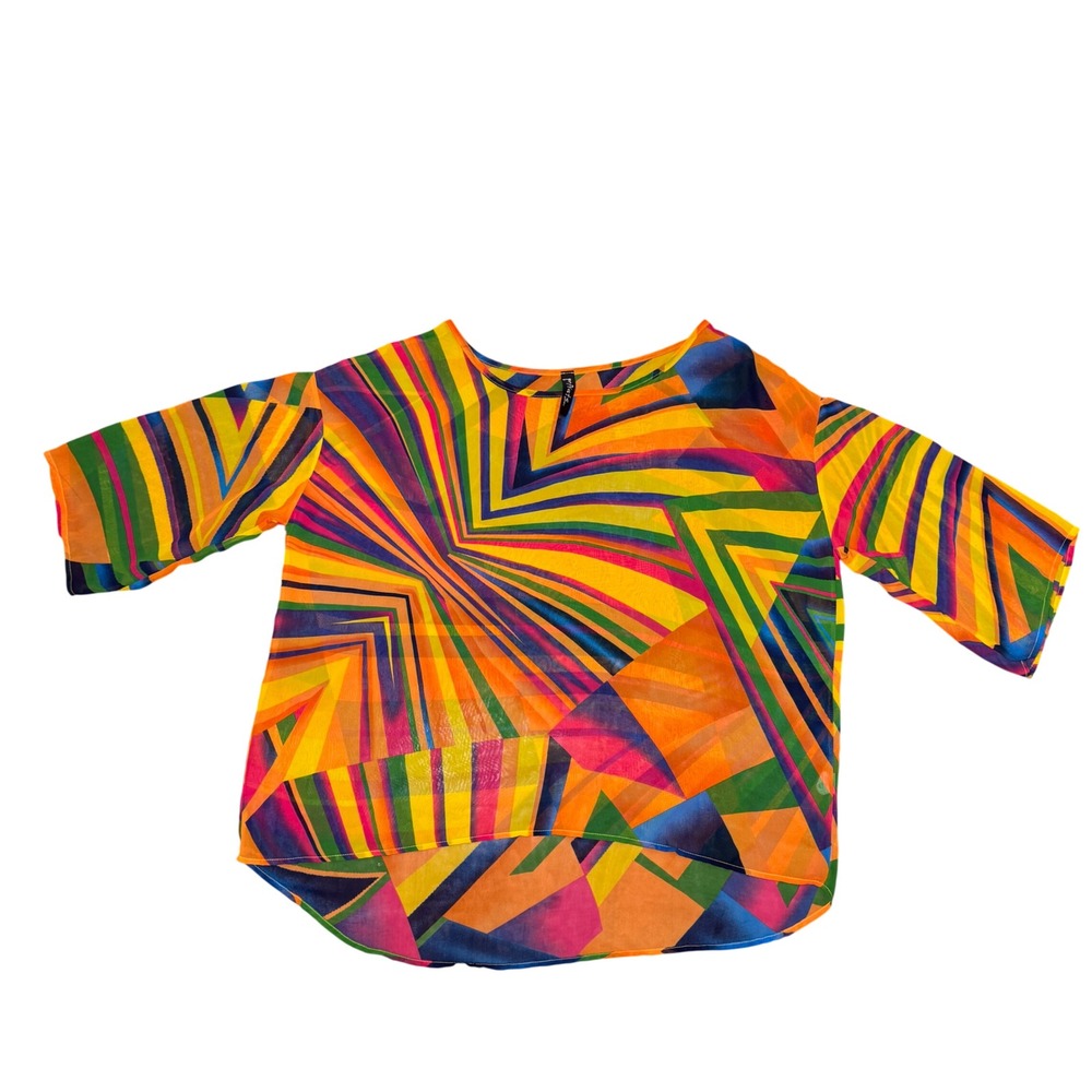 Vintage Private Gallery Oversized Top Womens Size XL Colorful Y2K Festival Sheer - Picture 5 of 8